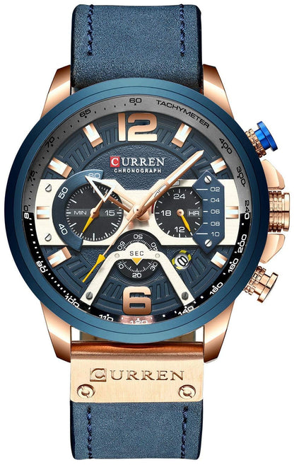 HOTFANMIS Mens Luxury Watches Business Chronograph Dress Waterproof Leather Strap Analog Quartz Wrist Watch