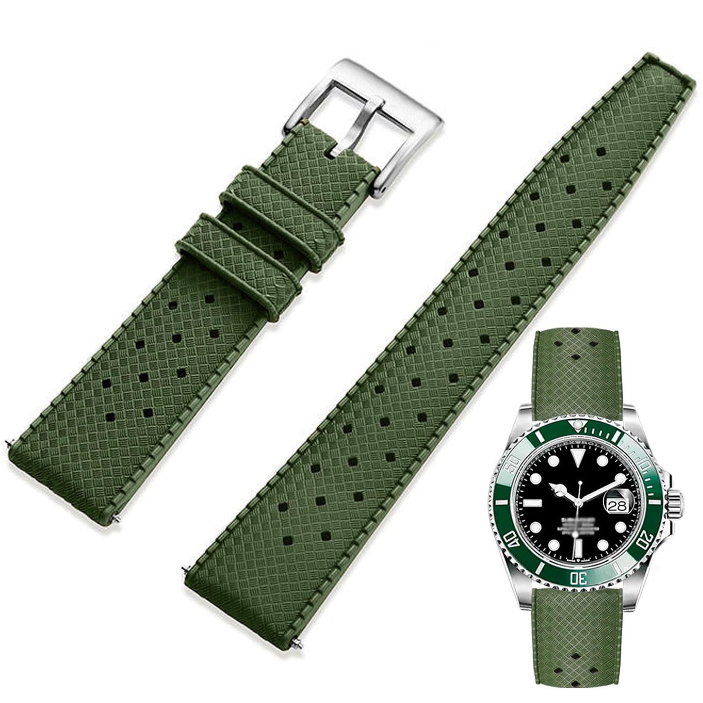 HOTFKM Rubber Watch Strap Quick Release Tropical Style Fluororubber 18mm 19mm 20mm 21mm 22mm Soft Breathable Durable FKM Rubber Watch Band Universal Replacement Band Strap for Men Women