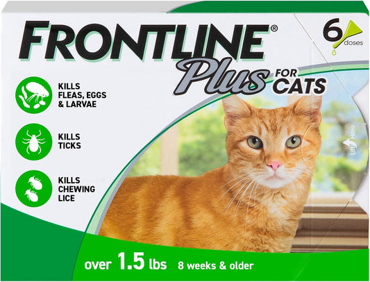 HOTFRONTLINE Plus Flea & Tick Spot Treatment for Cat & Kitten (Green) Count of 6 | #1 name in flea and tick protection,¹ kills fleas, ticks & chewing lice, waterproof 24 hr, monthly application