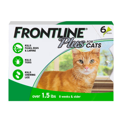 HOTFRONTLINE Plus Flea & Tick Spot Treatment for Cat & Kitten (Green) Count of 6 | #1 name in flea and tick protection,¹ kills fleas, ticks & chewing lice, waterproof 24 hr, monthly application