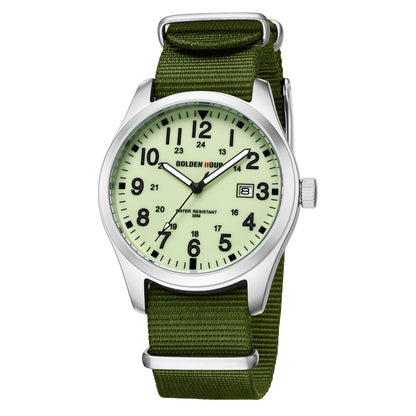 HOTGOLDEN HOUR Men's Nylon Slip-Thru Strap Watch with Military Time Easy Read Dial Glowing Hands
