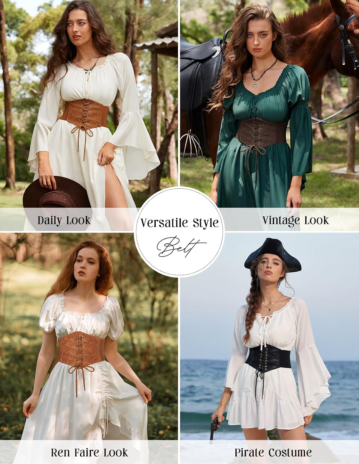 HOTScarlet Darkness Renaissance Corset Belt Lace-up Tied Waspie Wide Elastic Waist Belts for Women