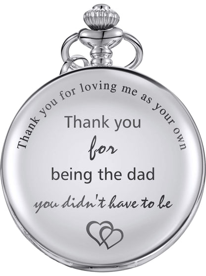 HOTTatuo Dad Presents Pocket Watch for Father in Law, Stepdad Thank You for Loving Me as Your Own Quartz Pocket Watch for Father