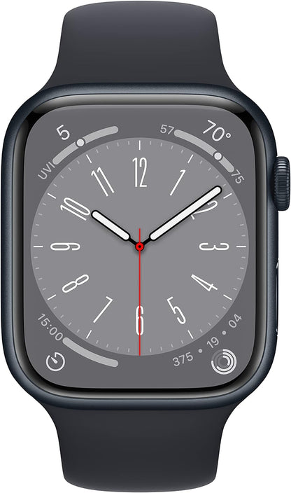 HOTApple Watch Series 8 (GPS, 45mm) Midnight Aluminum Case with Midnight Sport Band (Renewed Premium)