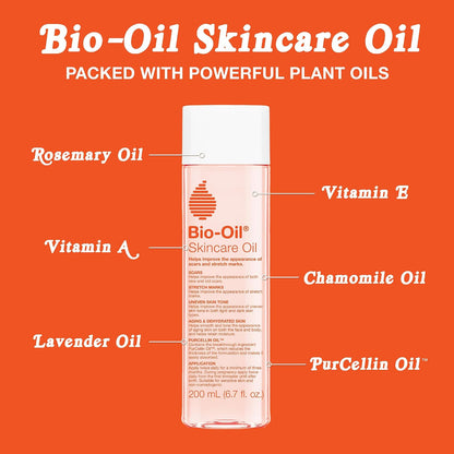 HOTBio-Oil Skincare Body Oil Serum, Scars & Stretch Marks, 6.7 fl oz | Dermatologist Recommended, Vitamin E & A, Dry & Sensitive Skin, Non-Comedogenic, Face and Body, Scar Treatment