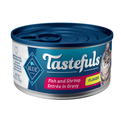 HOTBlue Buffalo Tastefuls Flaked Adult Wet Cat Food Variety Pack (Tuna, Chicken, Fish & Shrimp), Natural Ingredients Enhanced with Vitamins, Minerals & Other Nutrients, 3-oz. Each (12 Cans)