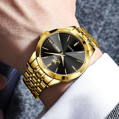 HOTOLEVS Watch for Men Diamond Business Dress Analog Quartz Stainless Steel Waterproof Luminous Date Two Tone Luxury Casual Wrist Watch Blue