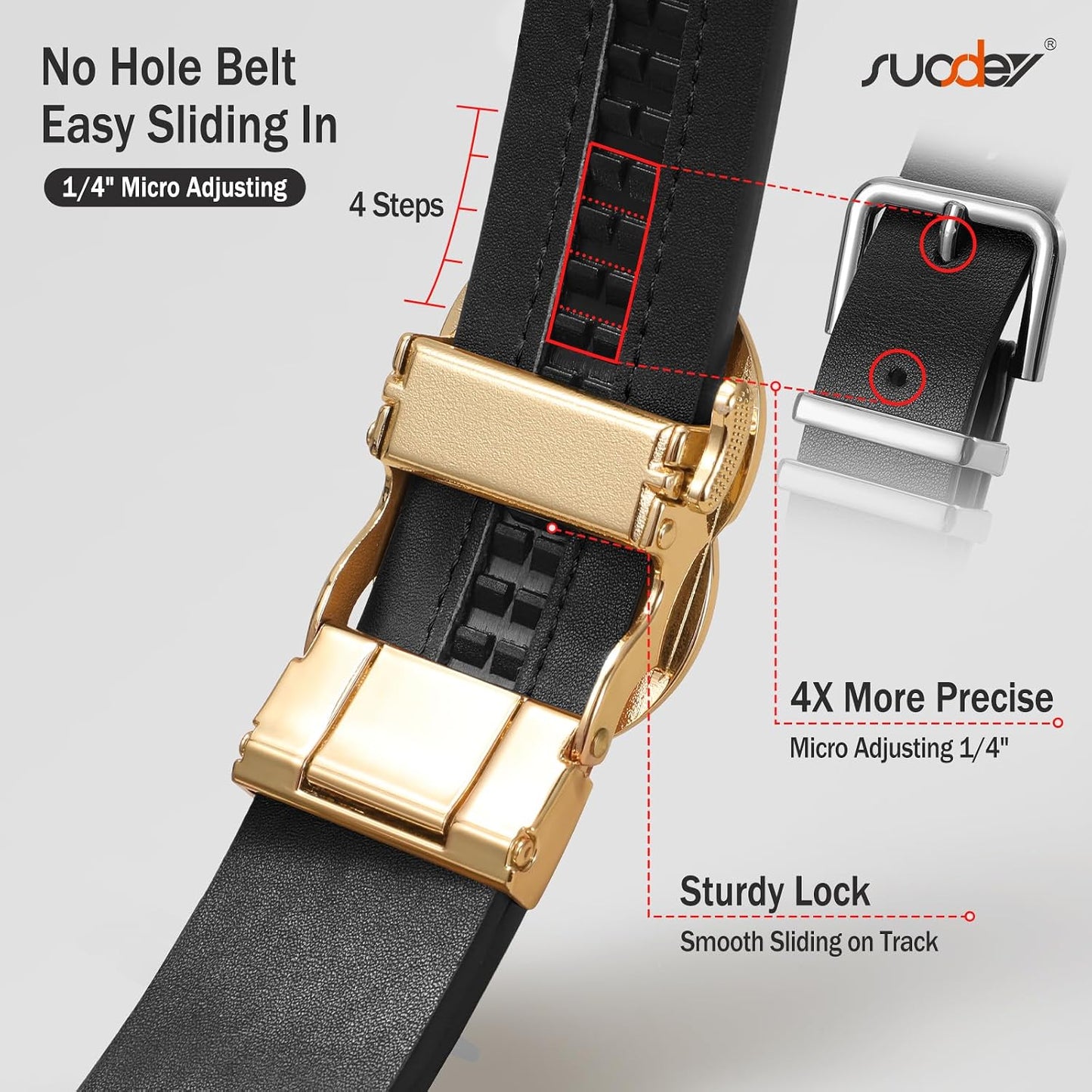 HOTSUOSDEY Womens Ratchet Leather Belt for Jeans Dress Pants Ladies Adjustable No Holes Belt with Automatic Sliding Buckle,1.2"