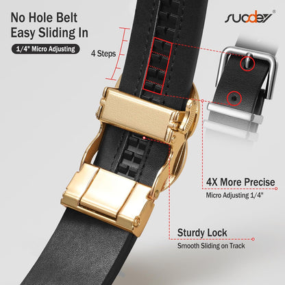 HOTSUOSDEY Womens Ratchet Leather Belt for Jeans Dress Pants Ladies Adjustable No Holes Belt with Automatic Sliding Buckle,1.2"