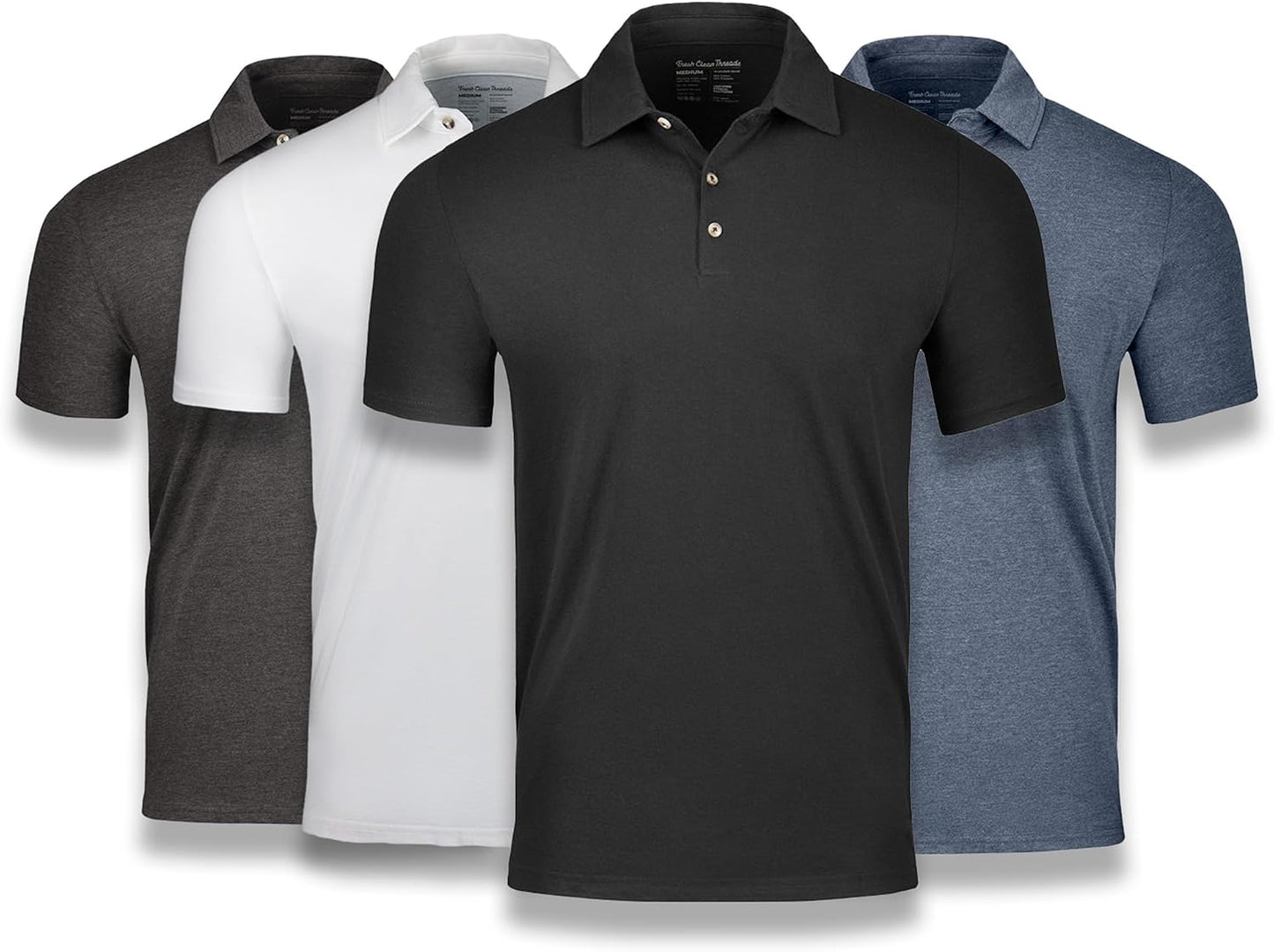 HOTFresh Clean Threads Mens Polo Shirts - Pre Shrunk Soft Fitted Premium Classic Shirt - Men's Polos Cotton Poly T-Shirt Blend