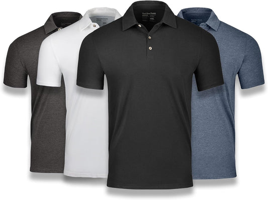 HOTFresh Clean Threads Mens Polo Shirts - Pre Shrunk Soft Fitted Premium Classic Shirt - Men's Polos Cotton Poly T-Shirt Blend
