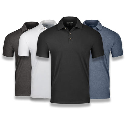 HOTFresh Clean Threads Mens Polo Shirts - Pre Shrunk Soft Fitted Premium Classic Shirt - Men's Polos Cotton Poly T-Shirt Blend