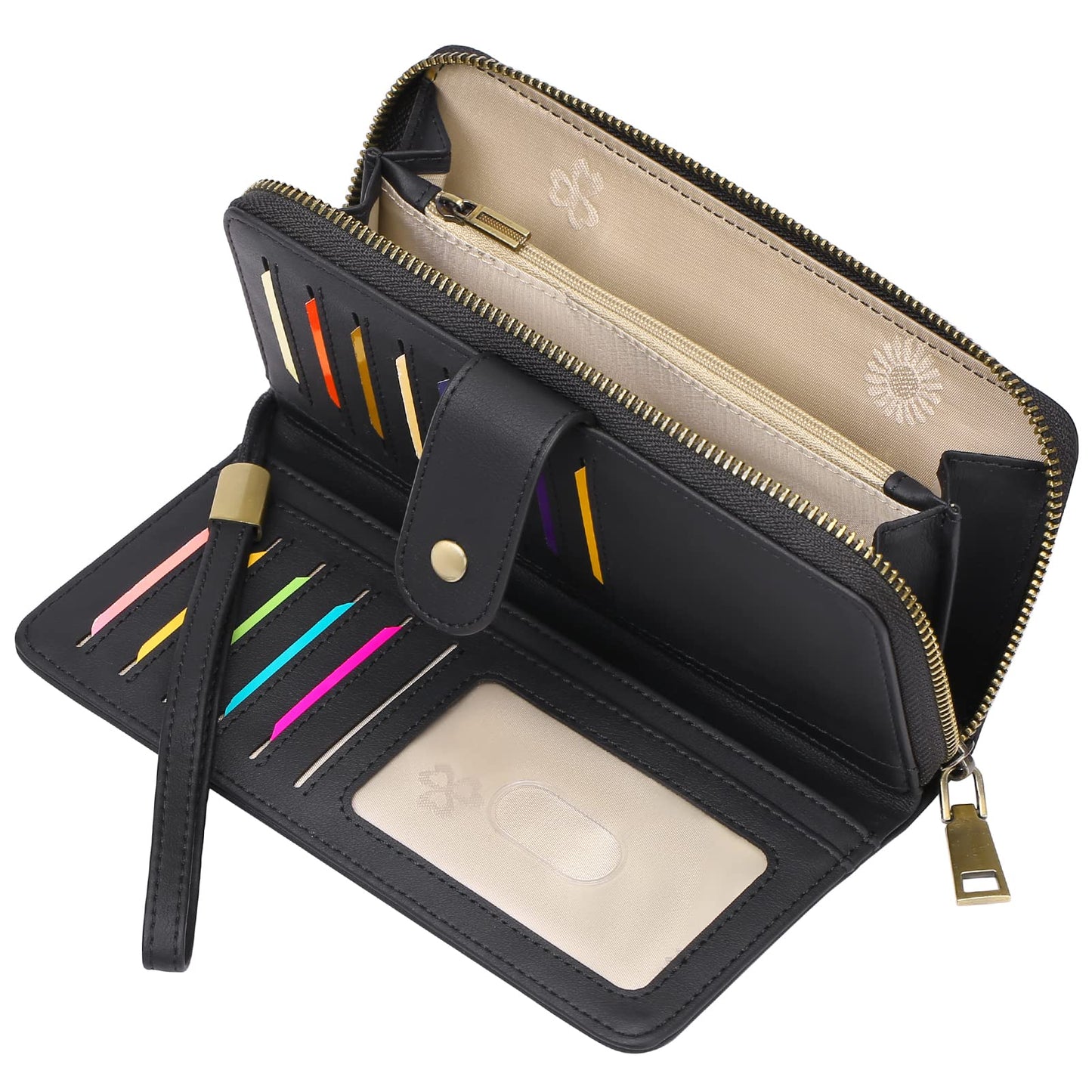 HOTGAEKEAO Wallet for Women Clutch RFID Blocking Wristlet Leather Purse Large Capacity Credit Card Holder with Grip Hand Strap