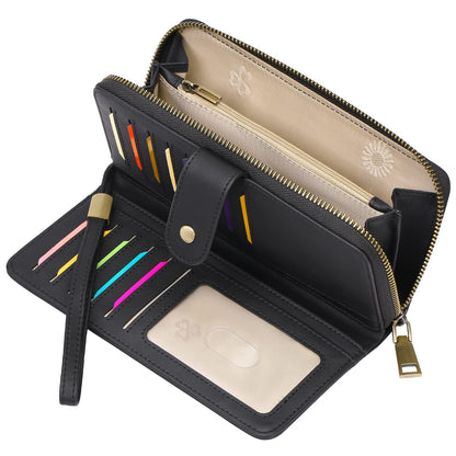 HOTGAEKEAO Wallet for Women Clutch RFID Blocking Wristlet Leather Purse Large Capacity Credit Card Holder with Grip Hand Strap