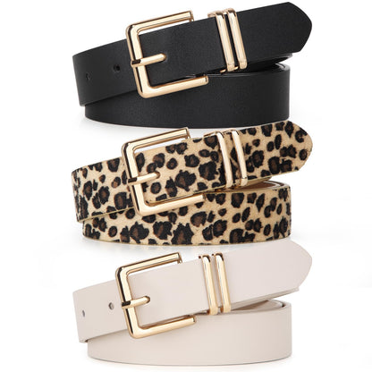 HOTPack 3 Women Belts for Jeans Pants, Fashion Gold Buckle Leather Belts