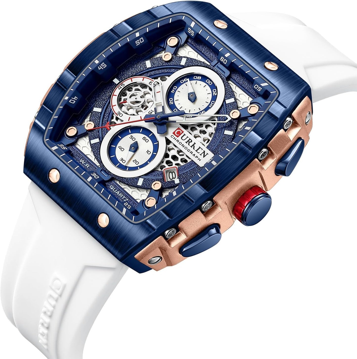 HOTPASOY Men's Chronograph Watch, Big Face, Tonneau Case, Rubber Strap | 47mm analog quartz watch, working chronograph with 1/10-second, second and minute subdials, date, stainless steel case