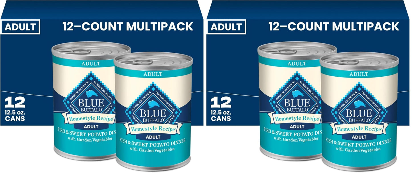 HOTBlue Buffalo Homestyle Recipe Wet Dog Food Paté Variety Pack, Chicken Dinner & Beef Dinner with Garden Vegetables, Made with Natural Ingredients, 12.5-oz. Can (6 Count, 3 of Each)