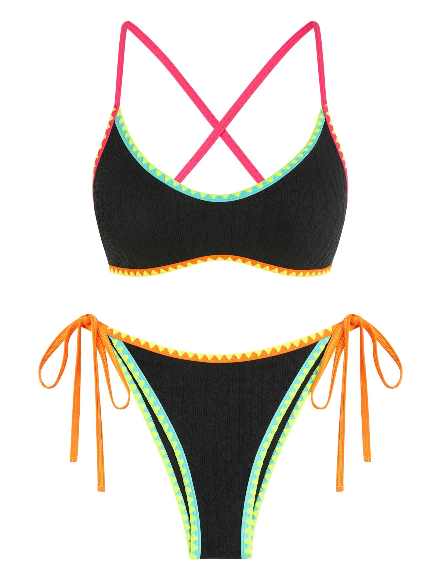 HOTZAFUL Women's Tie Back Padded High Cut Bralette Bikini Set Two Piece Swimsuit