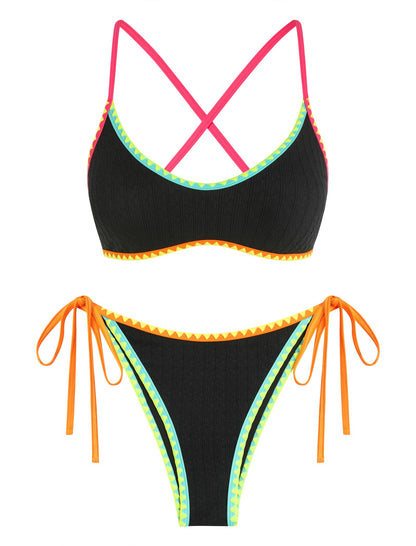 HOTZAFUL Women's Tie Back Padded High Cut Bralette Bikini Set Two Piece Swimsuit