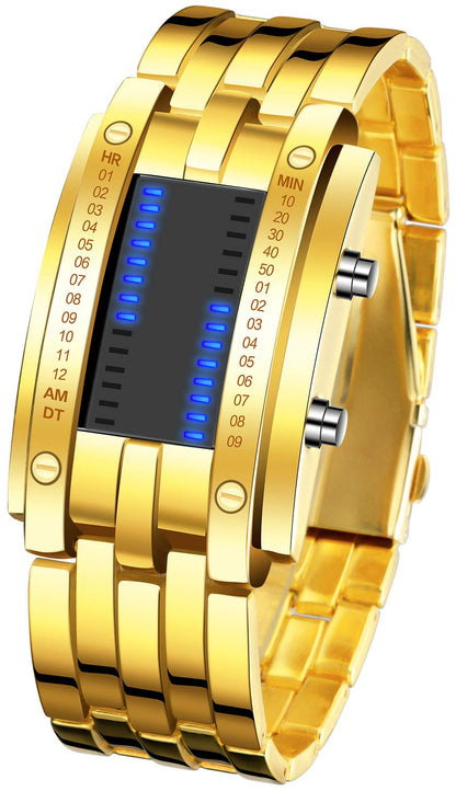HOTFANMIS Creative Mens Binary Matrix Blue LED Digital Watch Fashion Classic Black Plated Waterproof LED Backlight Bracelet Watches