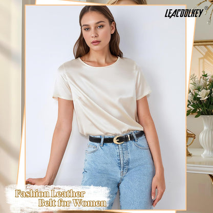 HOT2 Pack Women Leather Belts for Jeans Dress Fashion Ladies Belt with Gold Silver Buckle