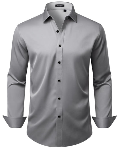 HOTMens Wrinkle Free Dress Shirts Regular Fit Business Button Down Shirt Formal Long Sleeve Wedding Stretch Shirts