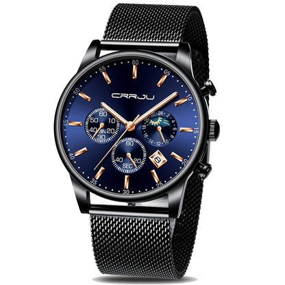 HOTCRRJU Men's Fashion Casual Watches Auto Date Chronograph Watch Men Nice Work Watches Waterproof 30M Full Steel Quartz with Mesh Strap