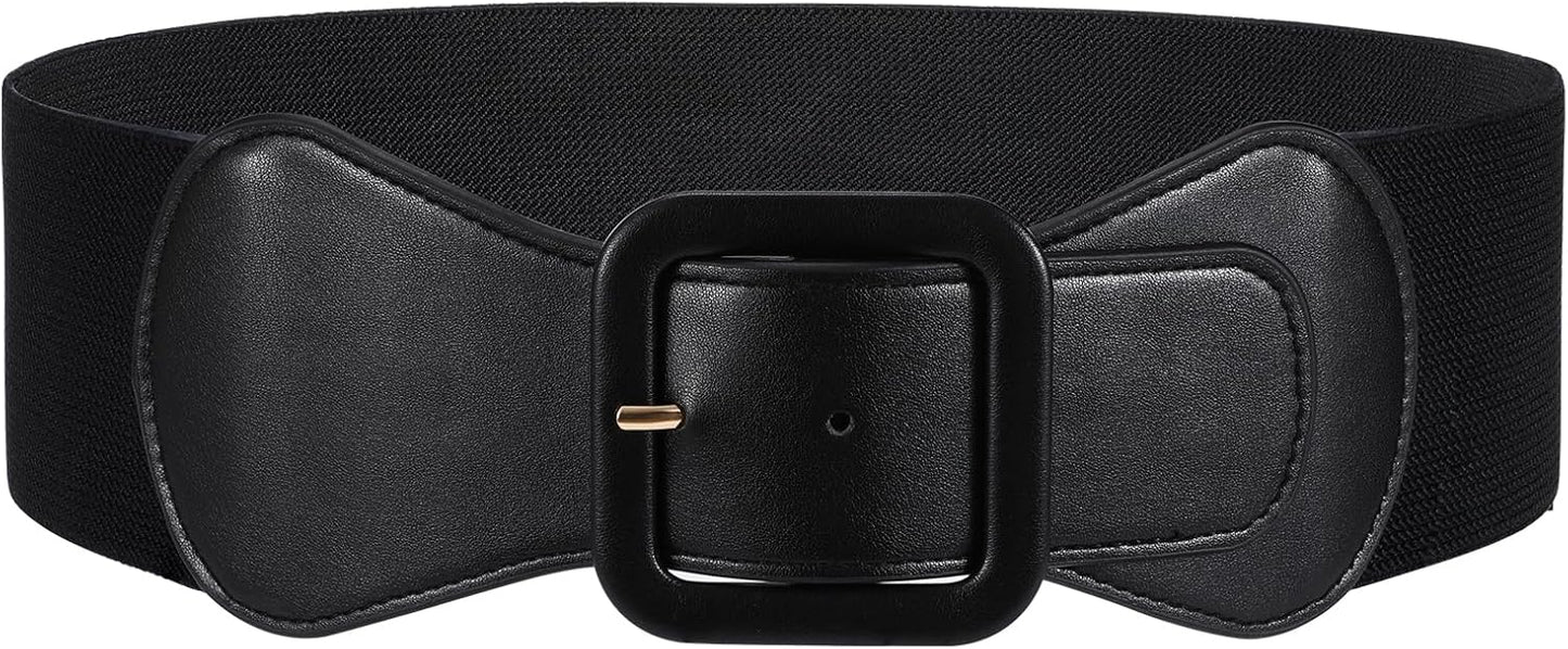 HOTJASGOOD Women Elastic Wide Belt Stretchy Vintage Waist Belt for Dress with Fashion Square Buckle