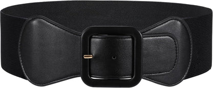HOTJASGOOD Women Elastic Wide Belt Stretchy Vintage Waist Belt for Dress with Fashion Square Buckle