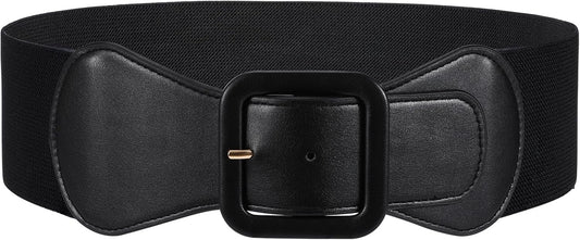 HOTJASGOOD Women Elastic Wide Belt Stretchy Vintage Waist Belt for Dress with Fashion Square Buckle