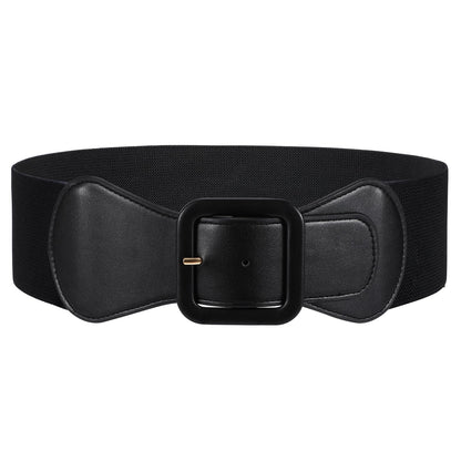 HOTJASGOOD Women Elastic Wide Belt Stretchy Vintage Waist Belt for Dress with Fashion Square Buckle