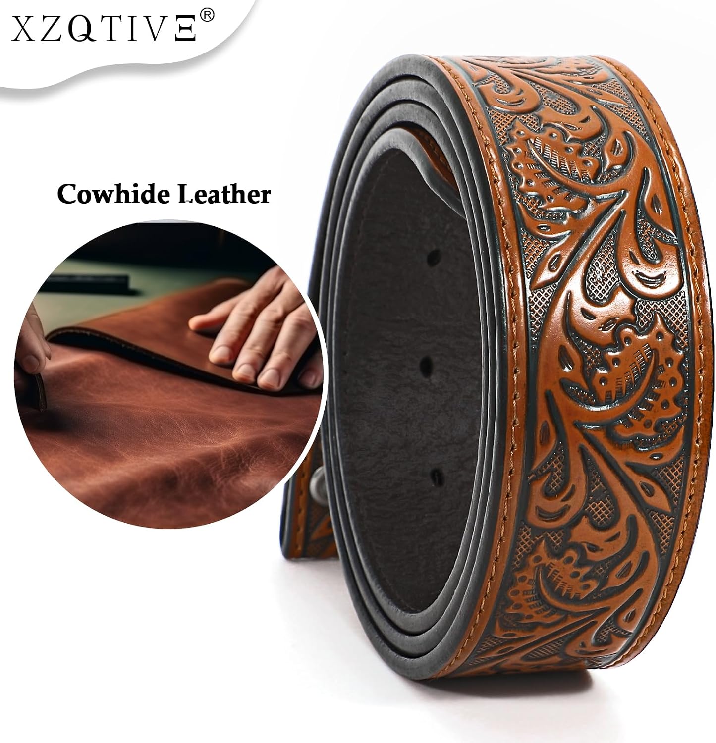 HOTXZQTIVE Women Men Western Belt Vintage Country Belts For Cowgirl Cowboys Genuine Leather Belt with Silver Diamond Buckle