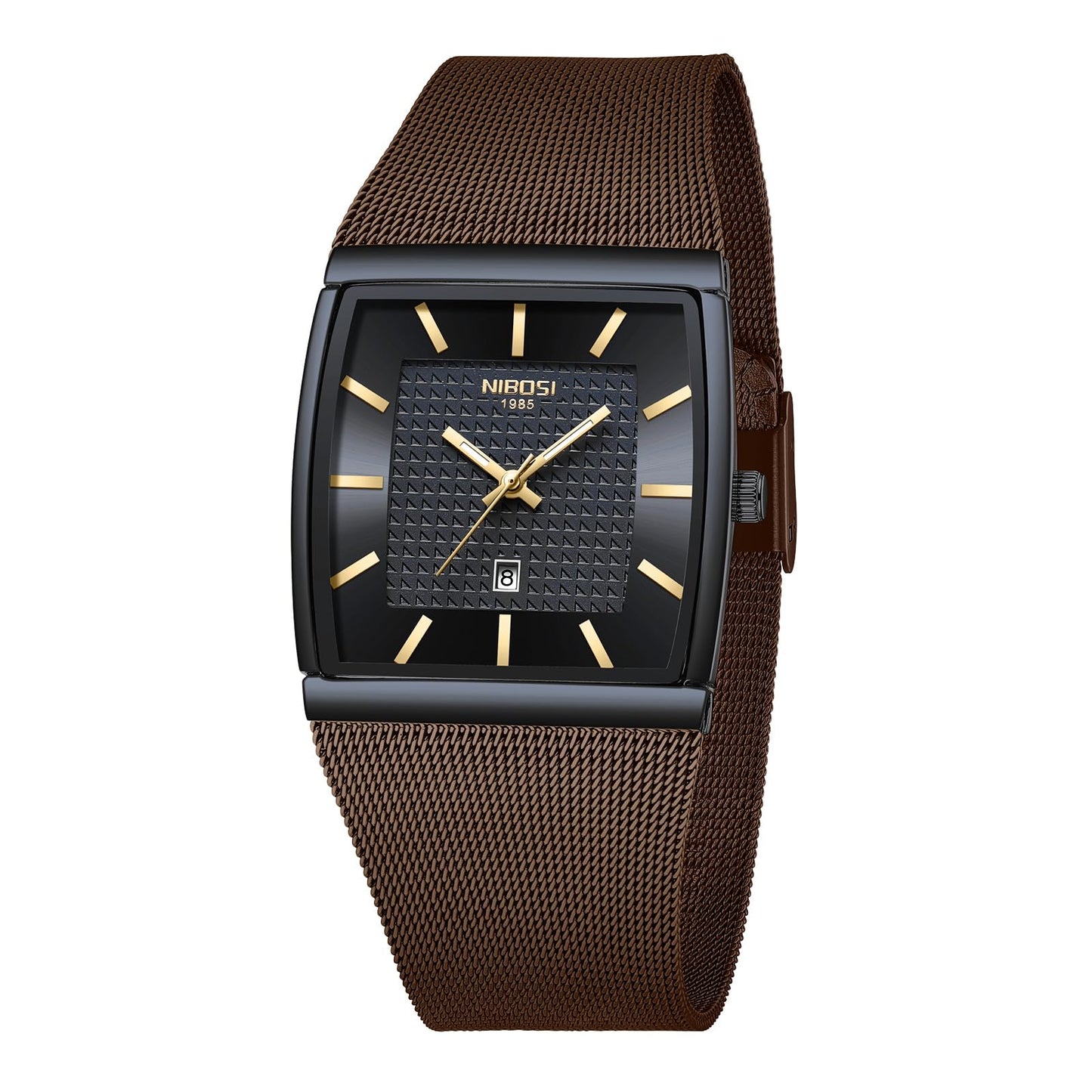 HOTNIBOSI Men Watches Square Analog Quartz Stainless Steel Watches for Men Mesh Strap Waterproof Business Military Sport Wrist Watch with Date