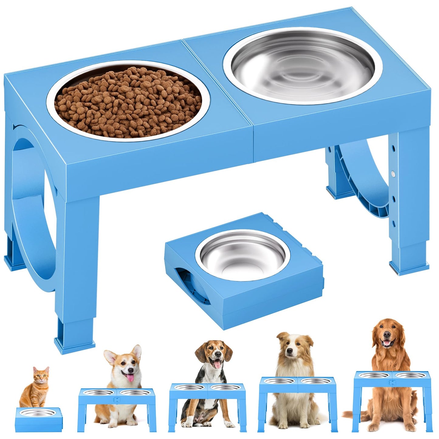 HOTXIAZ Elevated Dog Bowls Large Breed Raised Dogs Bowl Stand Large/Medium Sized Dog Stainless Steel Food Water Bowl Stands 5 Heights Adjustable 9/11/12/14in Black Pet Feeder Dish Station