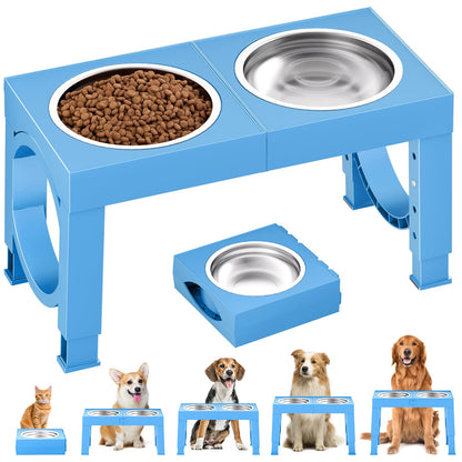 HOTXIAZ Elevated Dog Bowls Large Breed Raised Dogs Bowl Stand Large/Medium Sized Dog Stainless Steel Food Water Bowl Stands 5 Heights Adjustable 9/11/12/14in Black Pet Feeder Dish Station