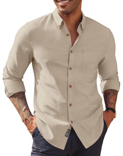 HOTPJ PAUL JONES Mens Oxford Button Down Shirt Long Sleeve Shirt | Mens Dress Shirts Untucked, Breathable, Wear-Resistant, Regular Fit, Classic Business Casual Formal Wear, with Chest Pocket