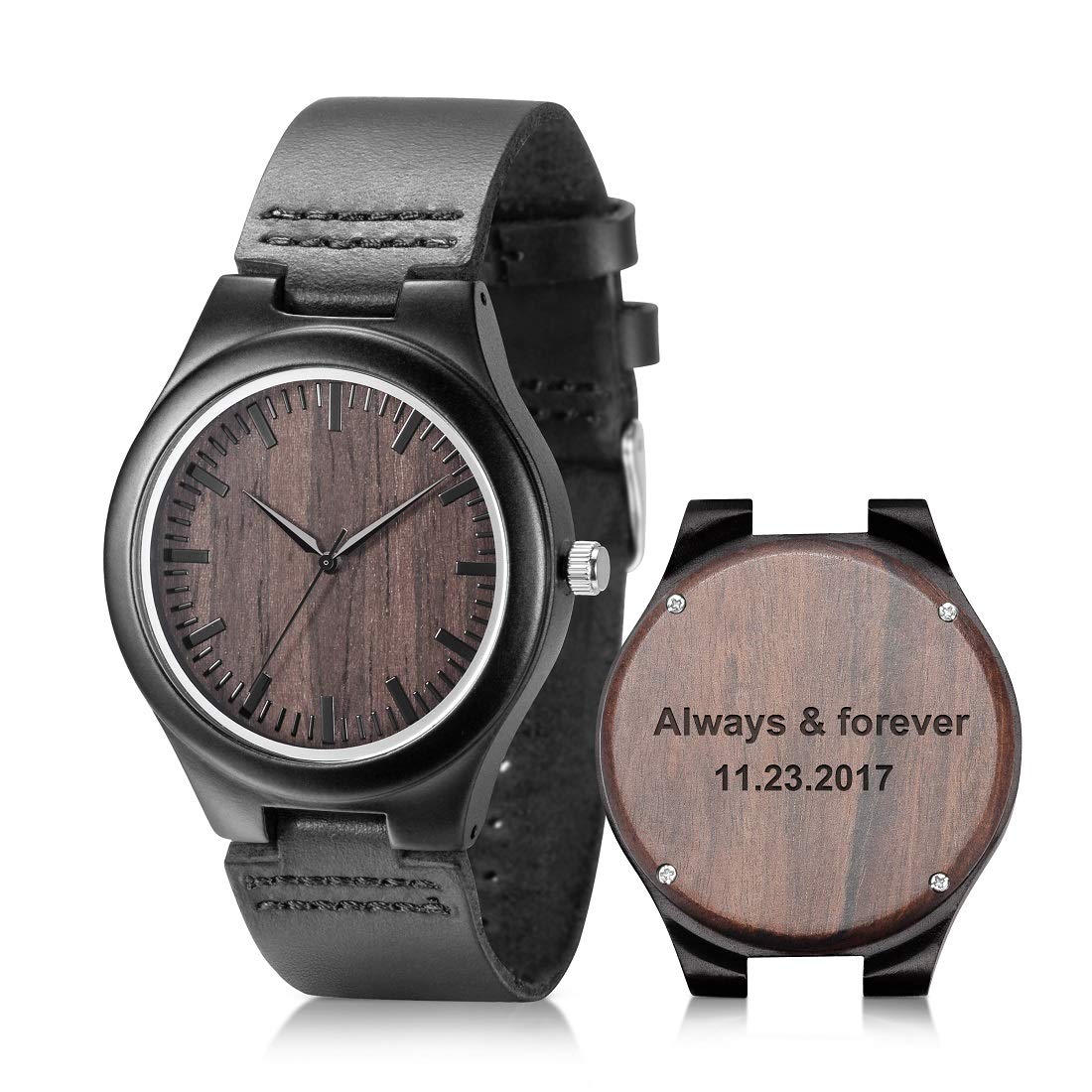 HOTUMIPHIMAT Engraved Wooden Watches for Men - Customized Wood Wrist Watches for Husband Boyfriend Dad Son