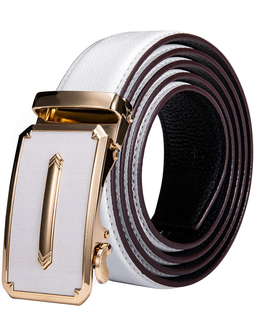 HOTDubulle Designer Mens Belts, Sliding Automatic Buckle Ratchet Dress Belt TOP Genuine Leather Strap Gifts
