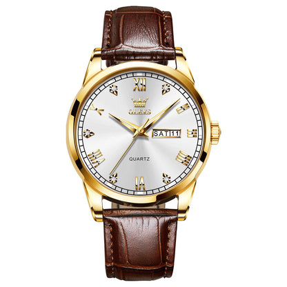 HOTQBAIZI Men's Casual Leather Watch, Easy to Read Three-Hand Analog Stainless Steel Watches for Men, Minimalist Day Date Waterproof Luminous Mens Quartz Wristwatch