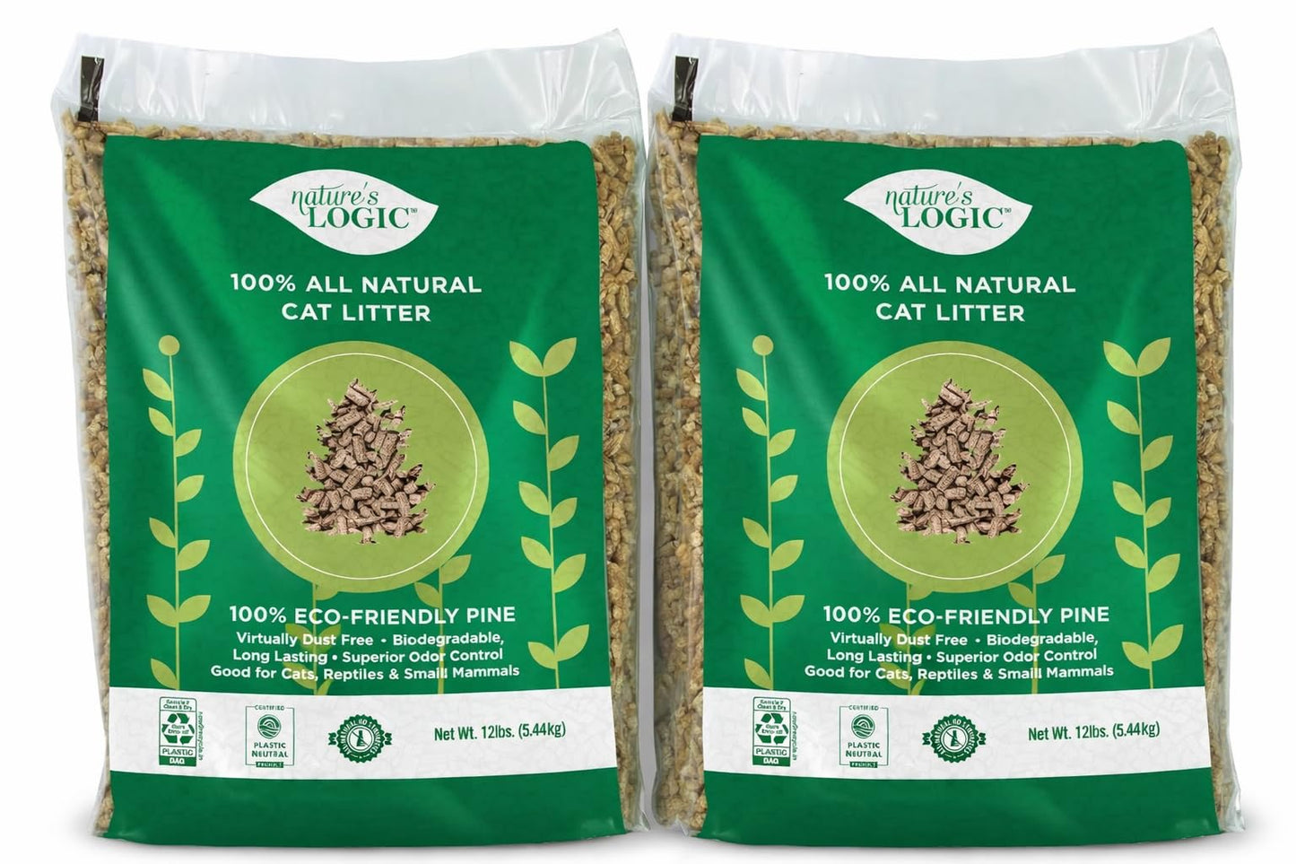 HOTNature's Logic 100% Natural Pine Pellet Cat Litter - Dust-Free, Unscented, Biodegradable - Safe for Cats, Kittens, Reptiles & Small Pets - Highly Absorbent - 12 lb Bag