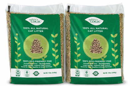 HOTNature's Logic 100% Natural Pine Pellet Cat Litter - Dust-Free, Unscented, Biodegradable - Safe for Cats, Kittens, Reptiles & Small Pets - Highly Absorbent - 12 lb Bag