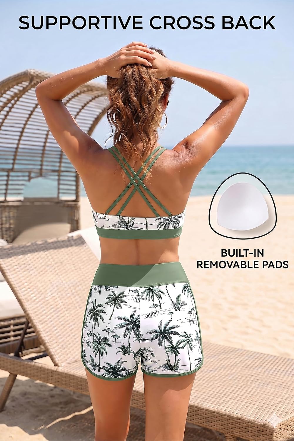 HOTWomen's 3 Piece Tankini Swimsuit Tummy Control with Bra Pocket Boy Shorts | Modest Bathing Suit, Athletic Style, Strappy-Back Support, High-Waist Fit, Built-In Brief, Side Pockets, Beach Swim Days