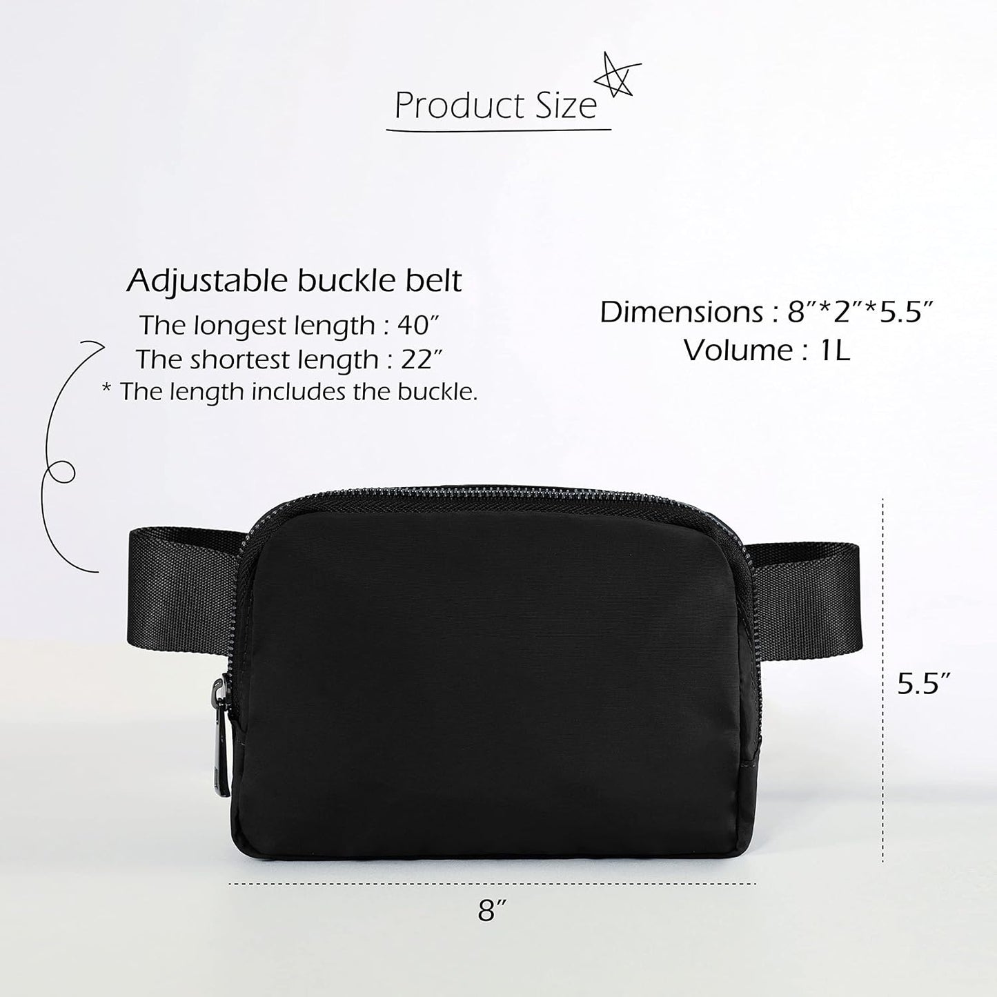 HOTODODOS Unisex Mini Belt Bag with Adjustable Strap Small Fanny Pack for Workout Running Traveling Hiking, Black