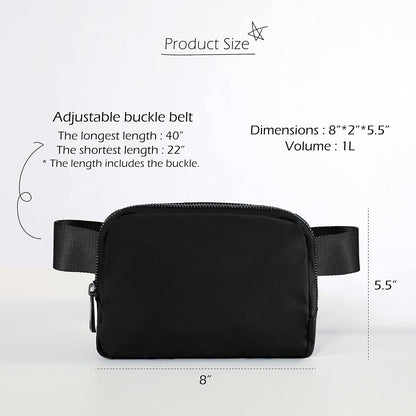 HOTODODOS Unisex Mini Belt Bag with Adjustable Strap Small Fanny Pack for Workout Running Traveling Hiking, Black