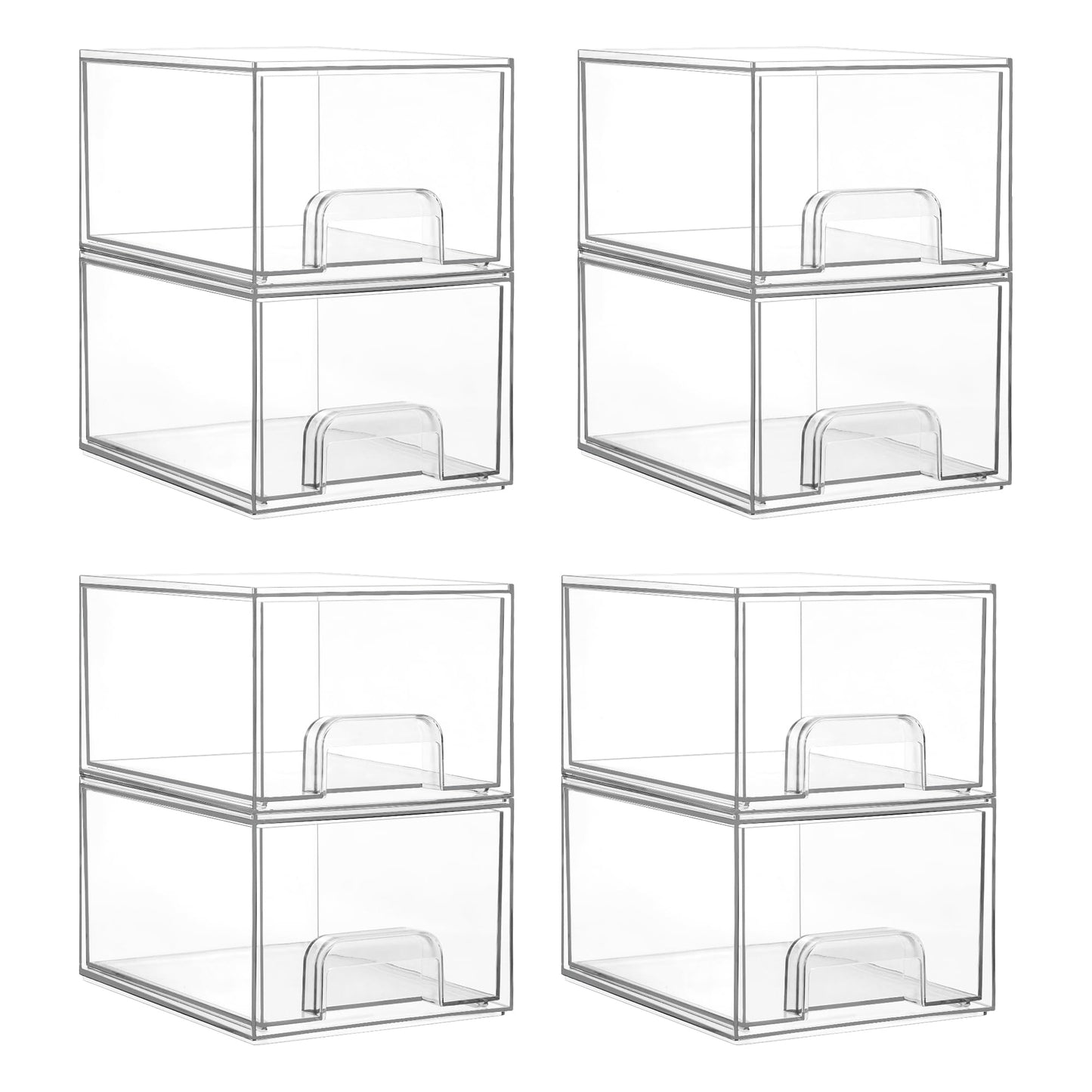 HOTVtopmart 4 Pack Small Clear Stackable Storage Drawers,Acrylic Bathroom Makeup Organizer,Plastic Storage Bins for Vanity, Undersink, Kitchen Cabinets, Pantry, Home Organization