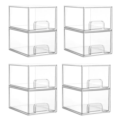 HOTVtopmart 4 Pack Small Clear Stackable Storage Drawers,Acrylic Bathroom Makeup Organizer,Plastic Storage Bins for Vanity, Undersink, Kitchen Cabinets, Pantry, Home Organization