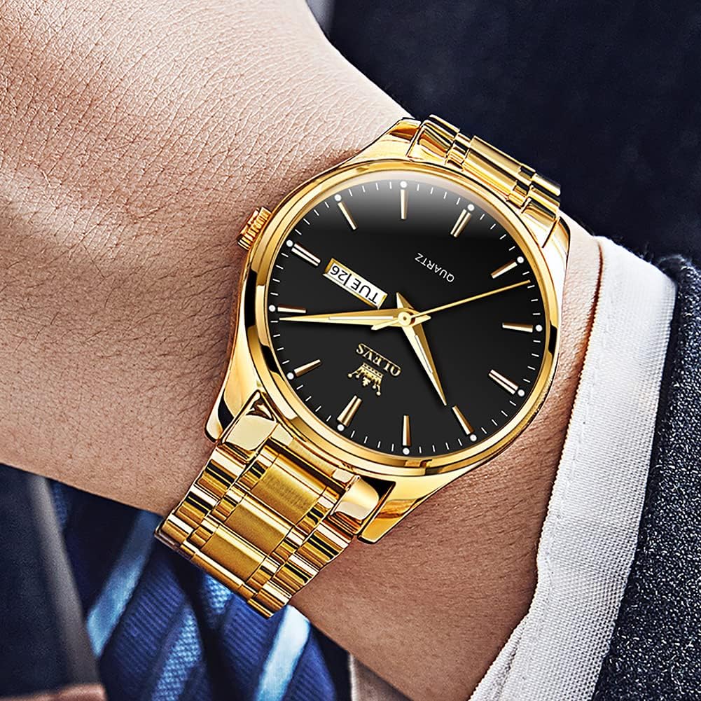 HOTOLEVS Mens Gold Watches Waterproof Stainless Steel Lightweight Watch with Date Classic Luxury Dress Watch for Men Gold White Blue Green Dial