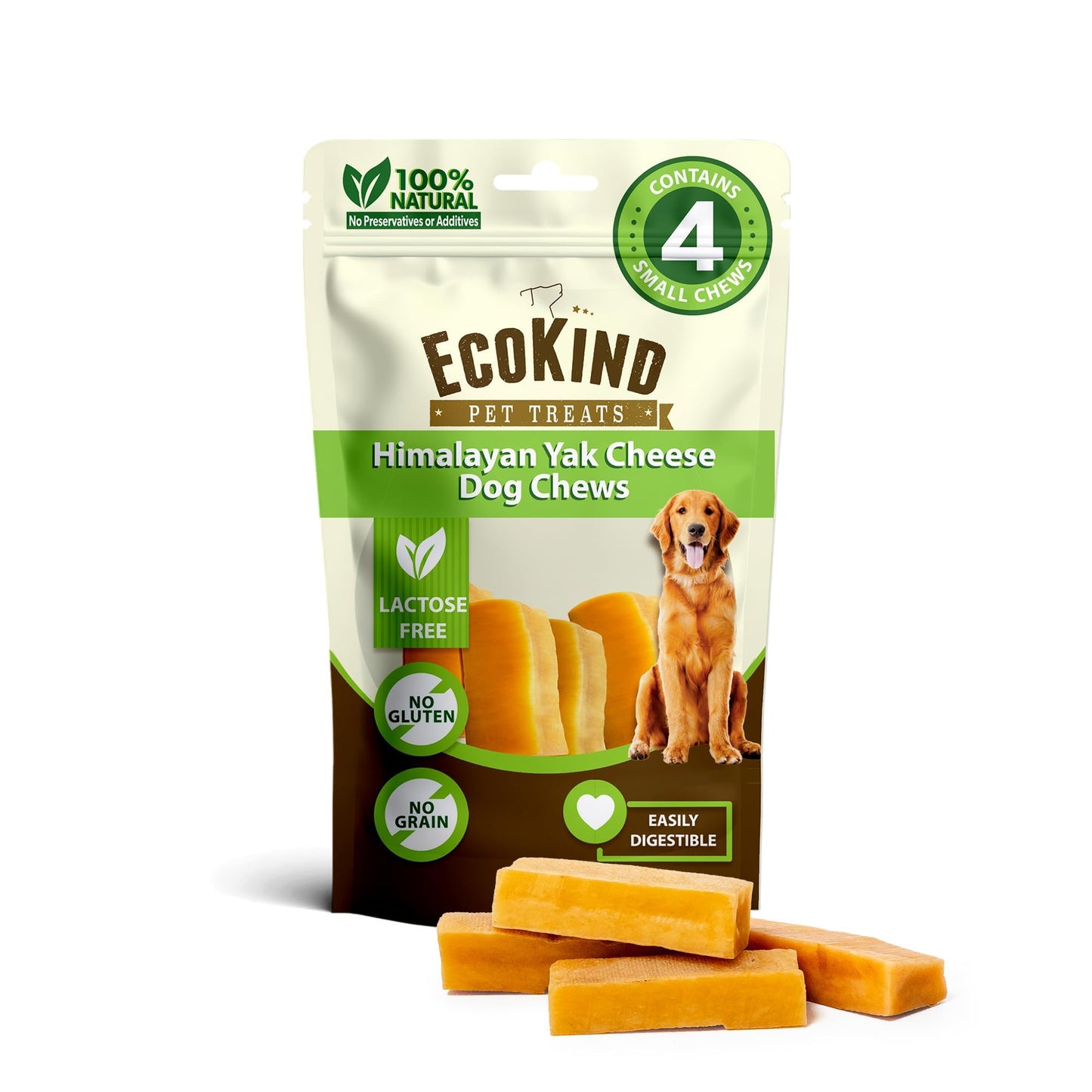 HOTEcoKind Yak Cheese Himalayan Dog Chews, Yak Chews for Large Dogs, 4-5 Bones | 1 Lb, Long Lasting for Aggressive Chewers, Only 3 Ingredient Natural High Protein Dental Dog Treats, No Additives or Lactose