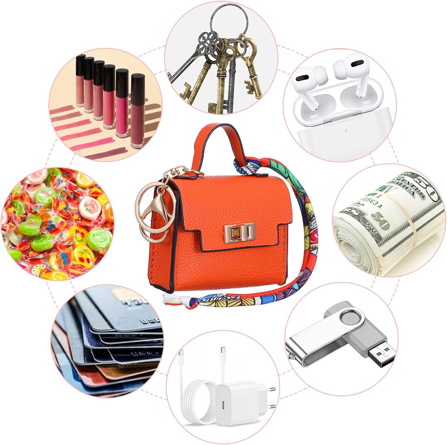 HOT8 Pcs Mini Backpack Keychain PU Leather Coin Purse, Small Crossover Multipurpose Zipper Pouch for Women, Cosmetic Makeup Bag, Card Holder, Cable Organizer, Giftable