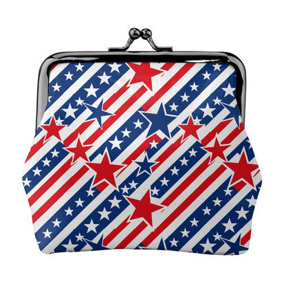 HOTRed White Blue Stars and Stripes American Flag Leather Coin Purse Compact Pouch Card Holder Wallet for Women Daily Use Travel Gifts